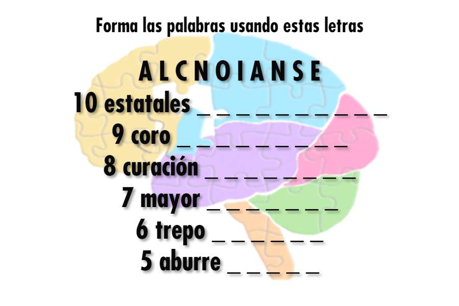 Descifra las palabras   Utilizando las letras de arriba y las pistas