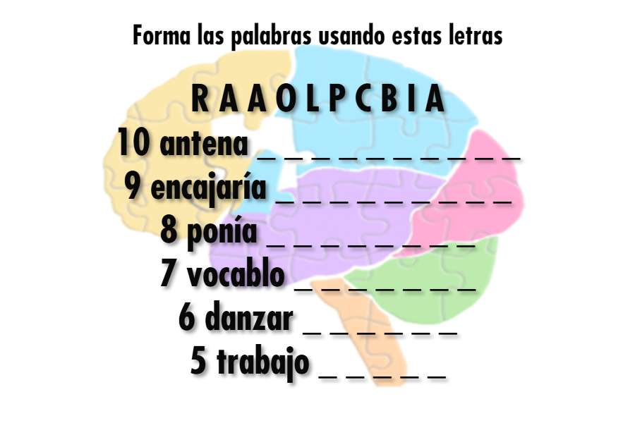 Descifra las palabras   Utilizando las letras de arriba y las pistas